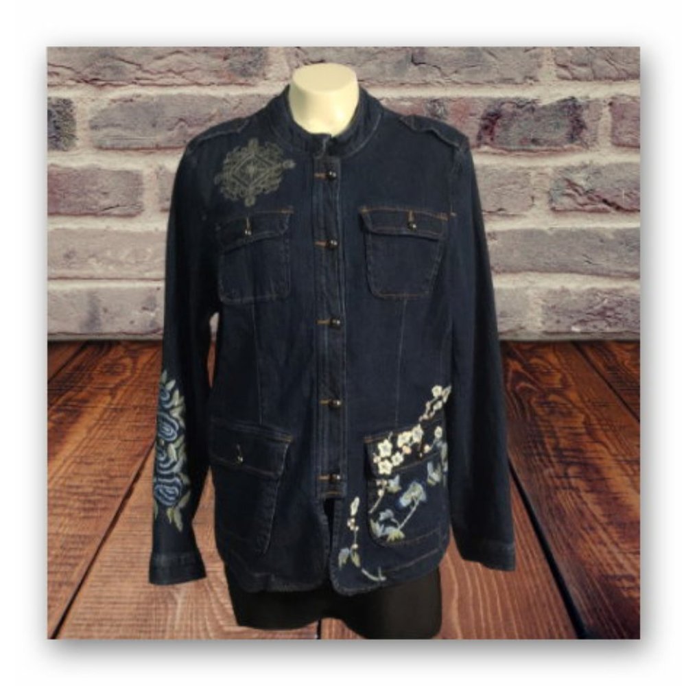 Avenue embroidered floral jeans jacket stretch